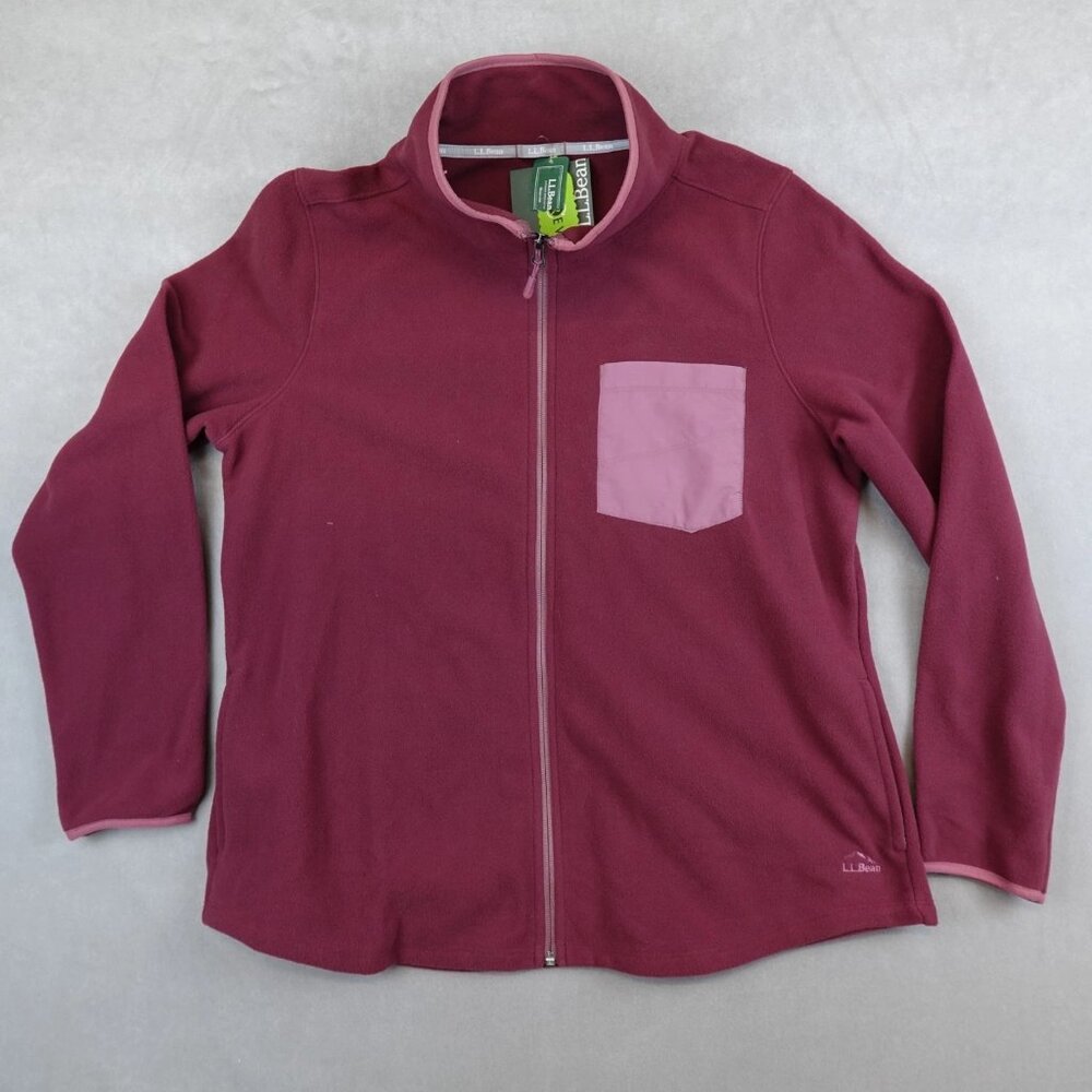 LL Bean Sweater Womens XL Fleece Trail Full Zip Jacket Front Pocket Burgundy